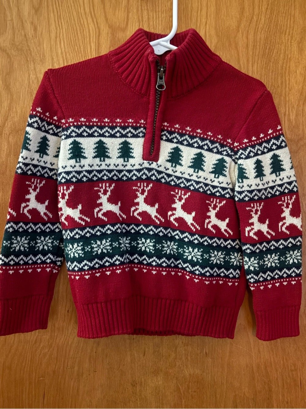 Christmas Holiday Sweater, Half-Zip, Red Knit, Pull Over, Toddler Boy, 3T